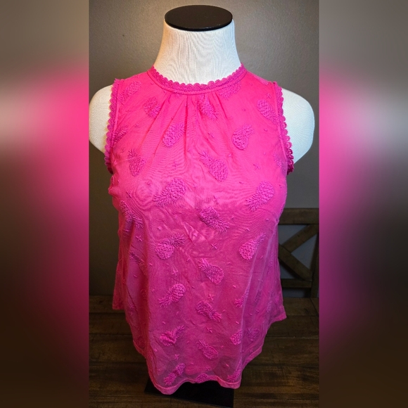 torrid Tops - Torrid Ruffle Mock Neck Tank w/ Pineapple print Size L Pink